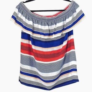 Laundry by Shelli Segal Women’s Top Off Shoulder Striped Ruffle Western Resort L